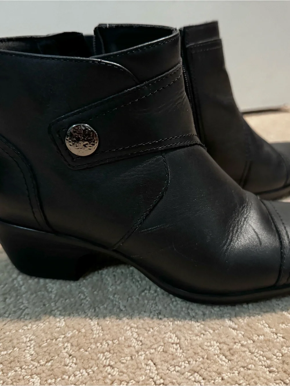 Black Leather Women's Ankle Boots - Classic Zip & Strap - Size 8 - Picture 2 of 10